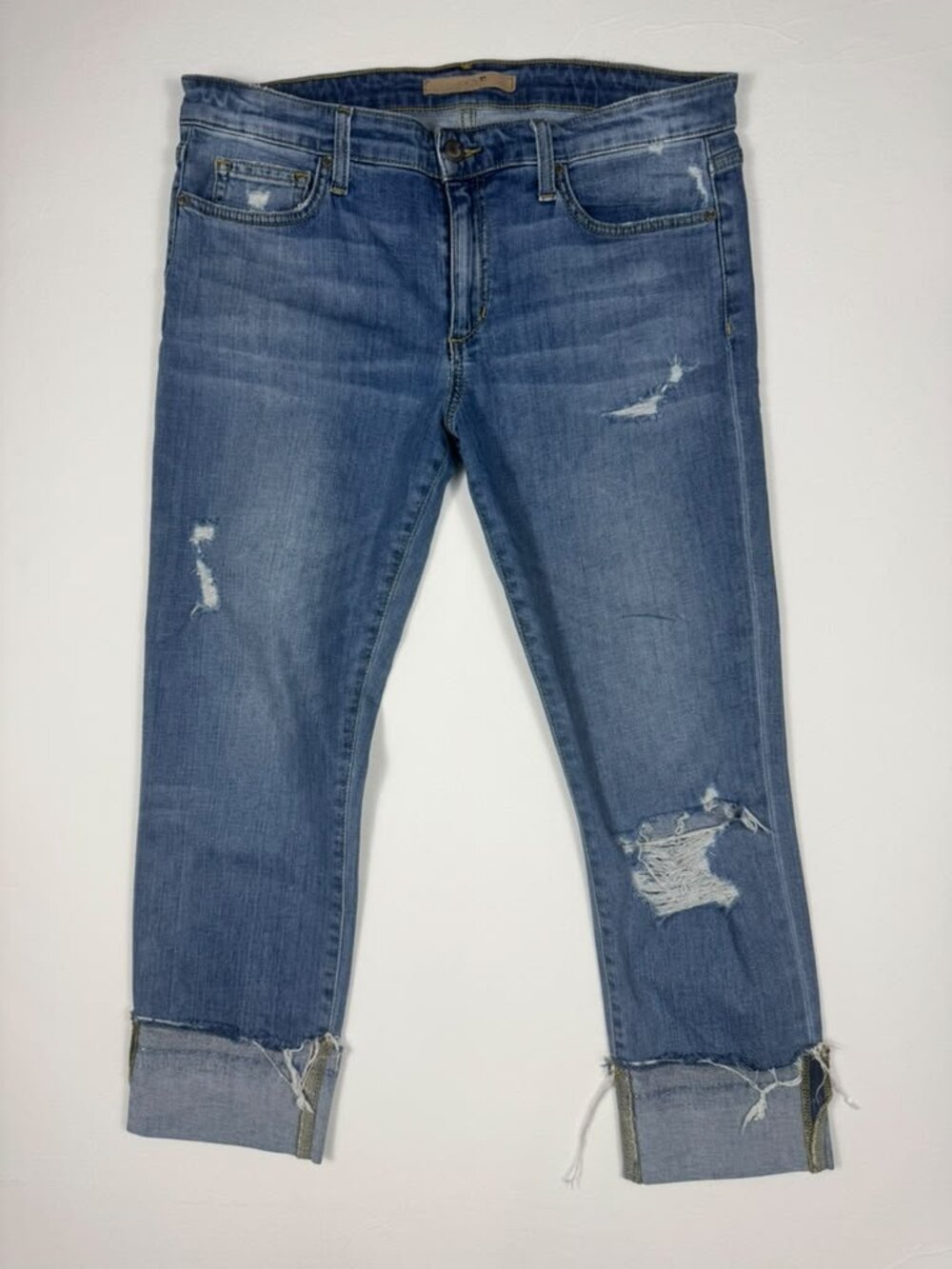 Joe’s Jeans Cuff Crop Distressed Ripped Light Wash Size 30